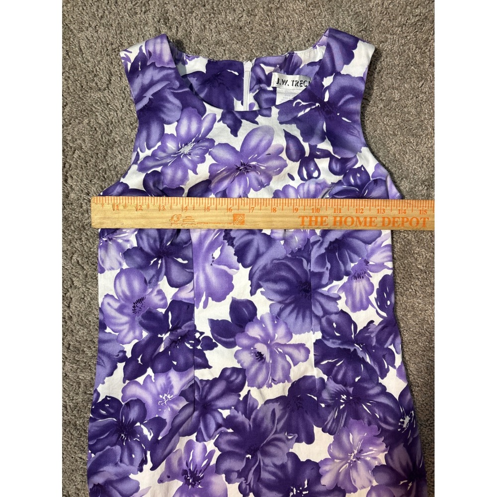 JW Treci Womens 4P Purple White Floral Sleeveless Sheath Dress Petite USA Made - Picture 4 of 7